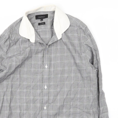 Limehaus Mens Grey Plaid Cotton  Button-Up Size 15.5 Collared Button
