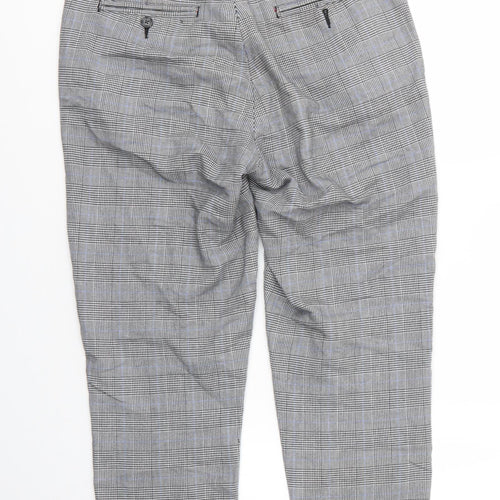 ONLY & SONS Womens Grey Plaid Viscose Capri Trousers Size 8 L25 in Regular Zip