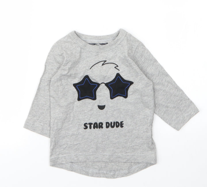 NEXT Boys Grey Cotton Basic T-Shirt Size 6-9 Months Round Neck