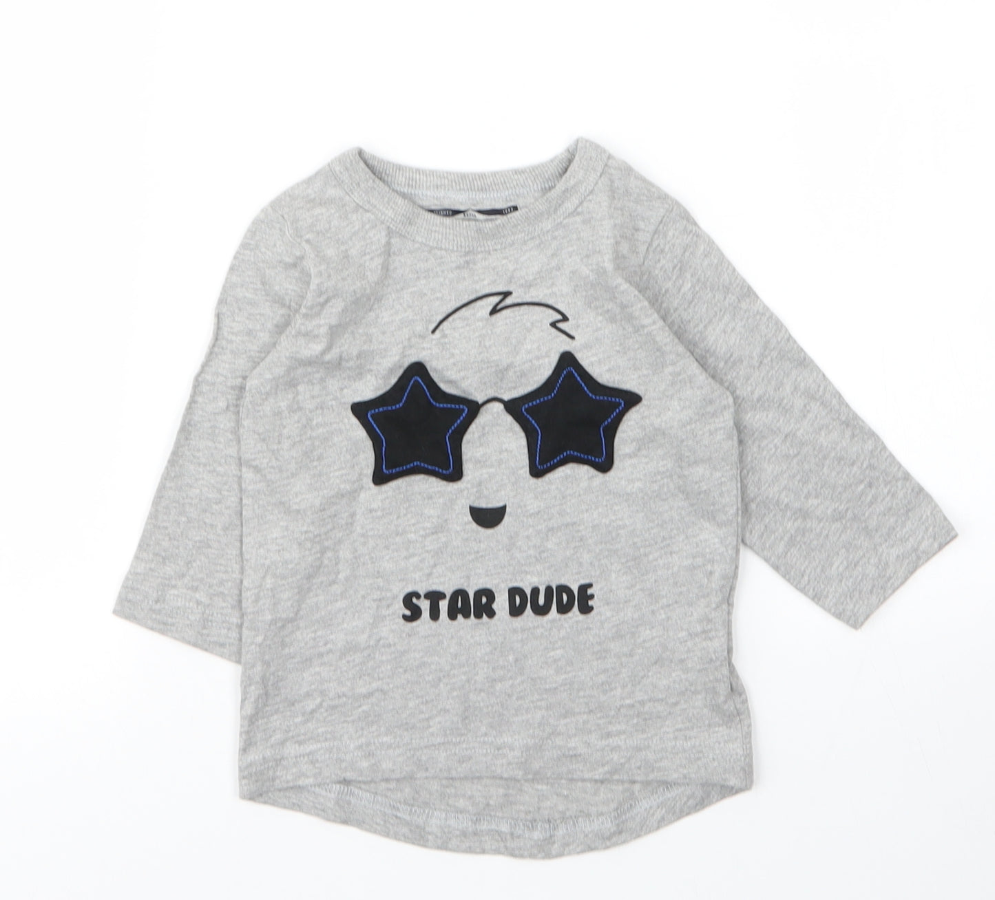NEXT Boys Grey  Cotton Basic T-Shirt Size 6-9 Months Round Neck