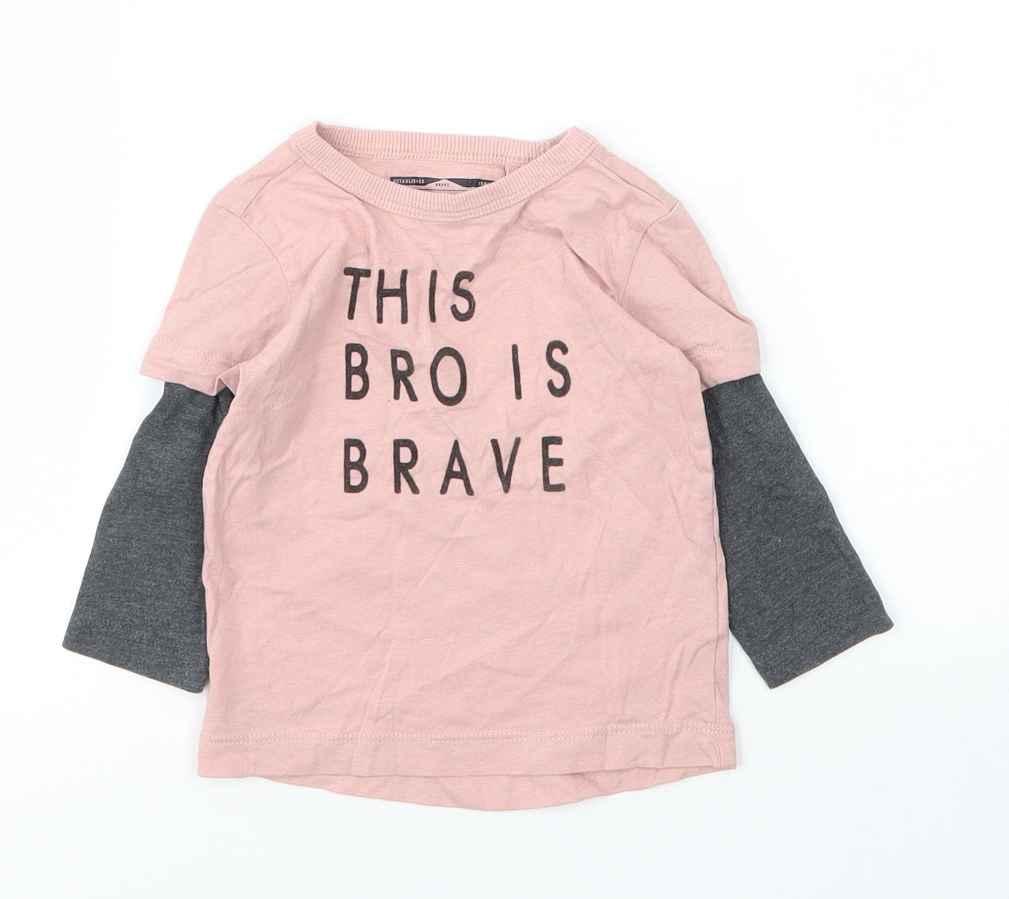 NEXT Boys Pink  Cotton Basic T-Shirt Size 6-9 Months Round Neck