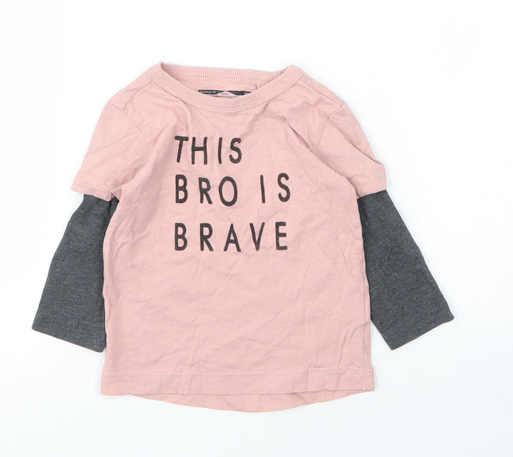 NEXT Boys Pink  Cotton Basic T-Shirt Size 6-9 Months Round Neck