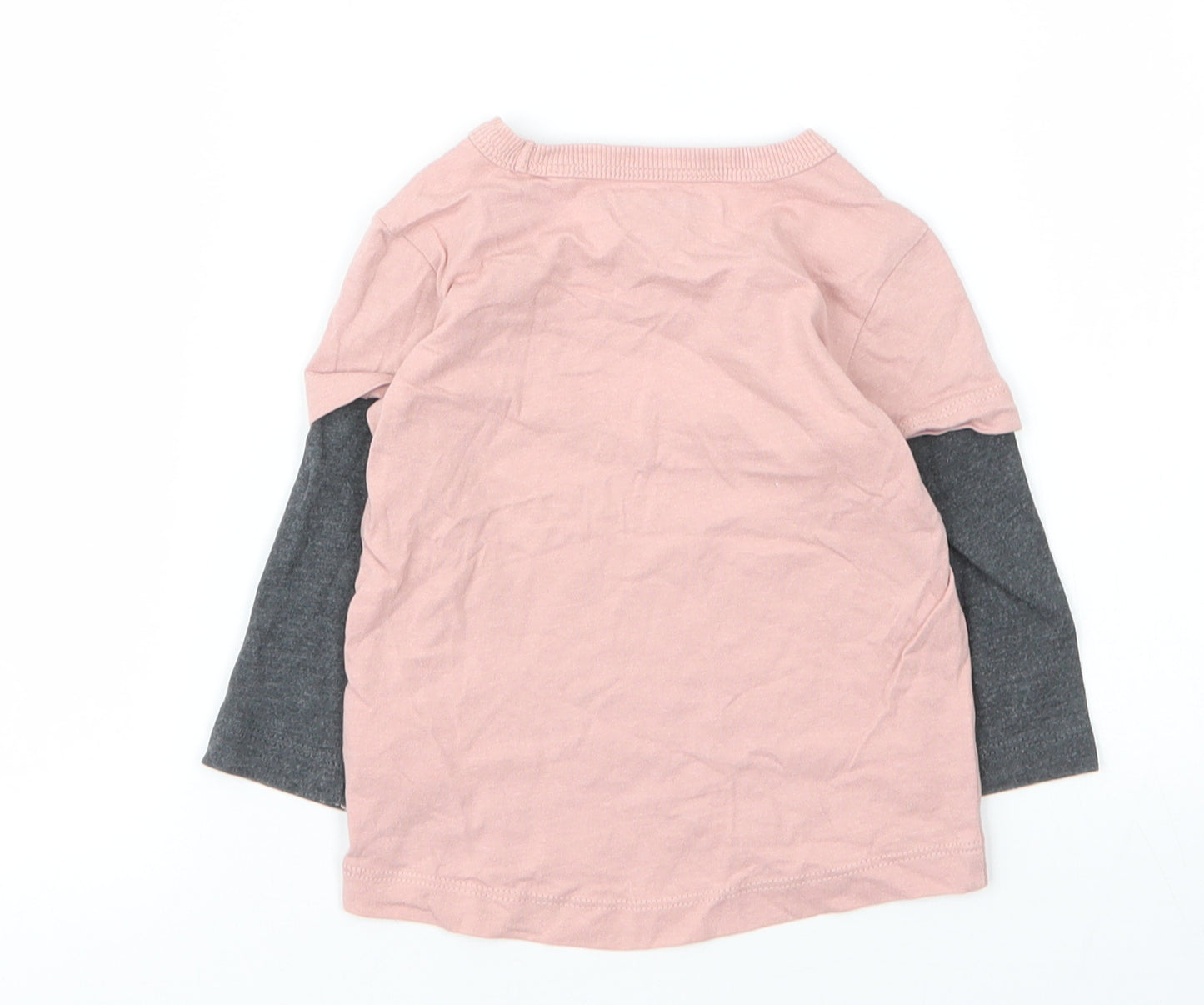 NEXT Boys Pink  Cotton Basic T-Shirt Size 6-9 Months Round Neck