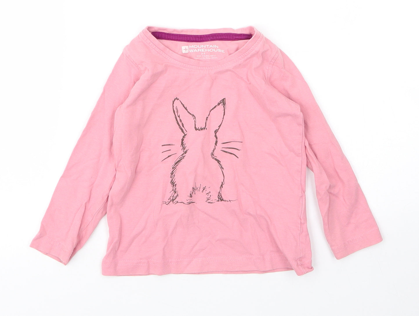 Mountain Warehouse Girls Pink  Cotton Basic T-Shirt Size 2 Years Round Neck