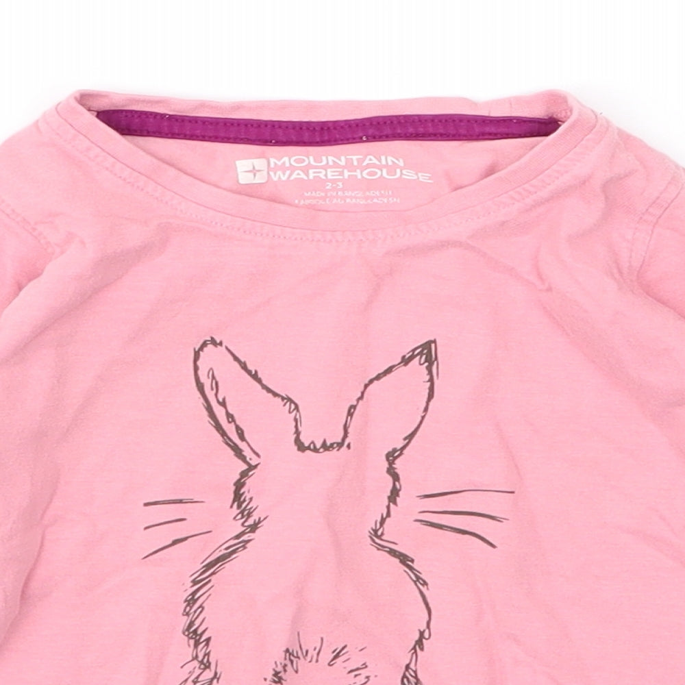 Mountain Warehouse Girls Pink  Cotton Basic T-Shirt Size 2 Years Round Neck