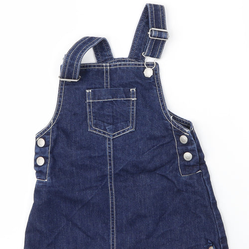 Debenhams Girls Blue  Cotton Pinafore/Dungaree Dress  Size 2-3 Years  Square Neck Buckle