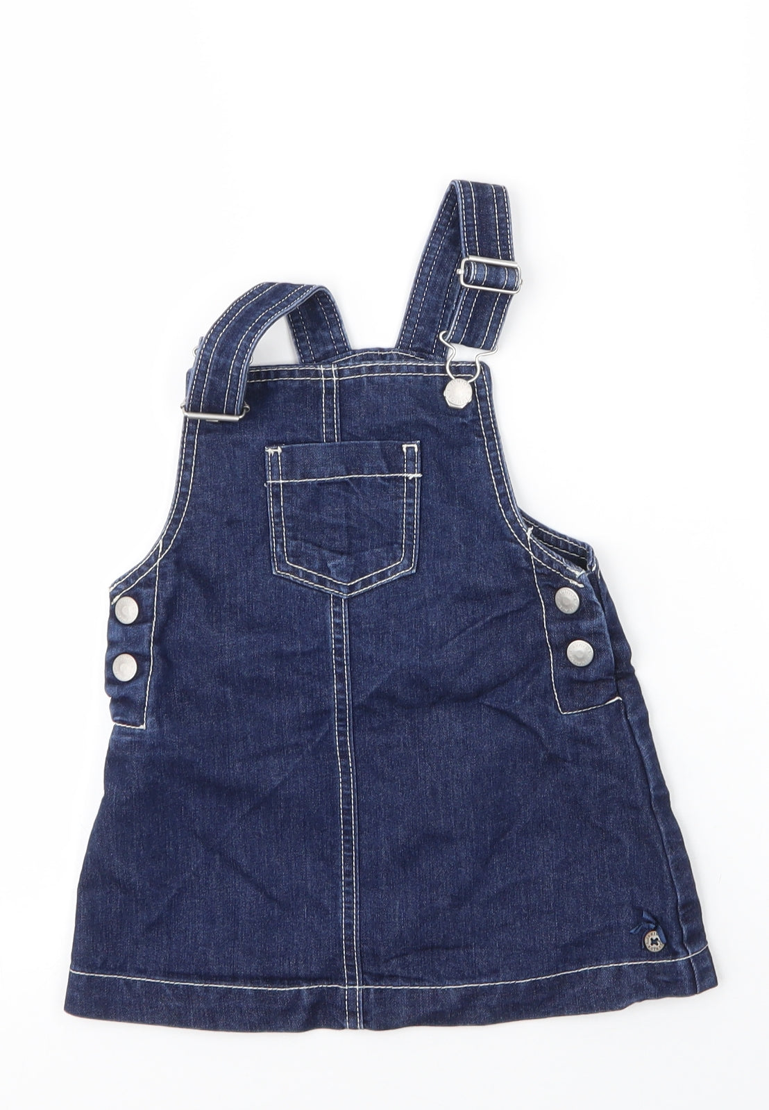 Debenhams Girls Blue  Cotton Pinafore/Dungaree Dress  Size 2-3 Years  Square Neck Buckle