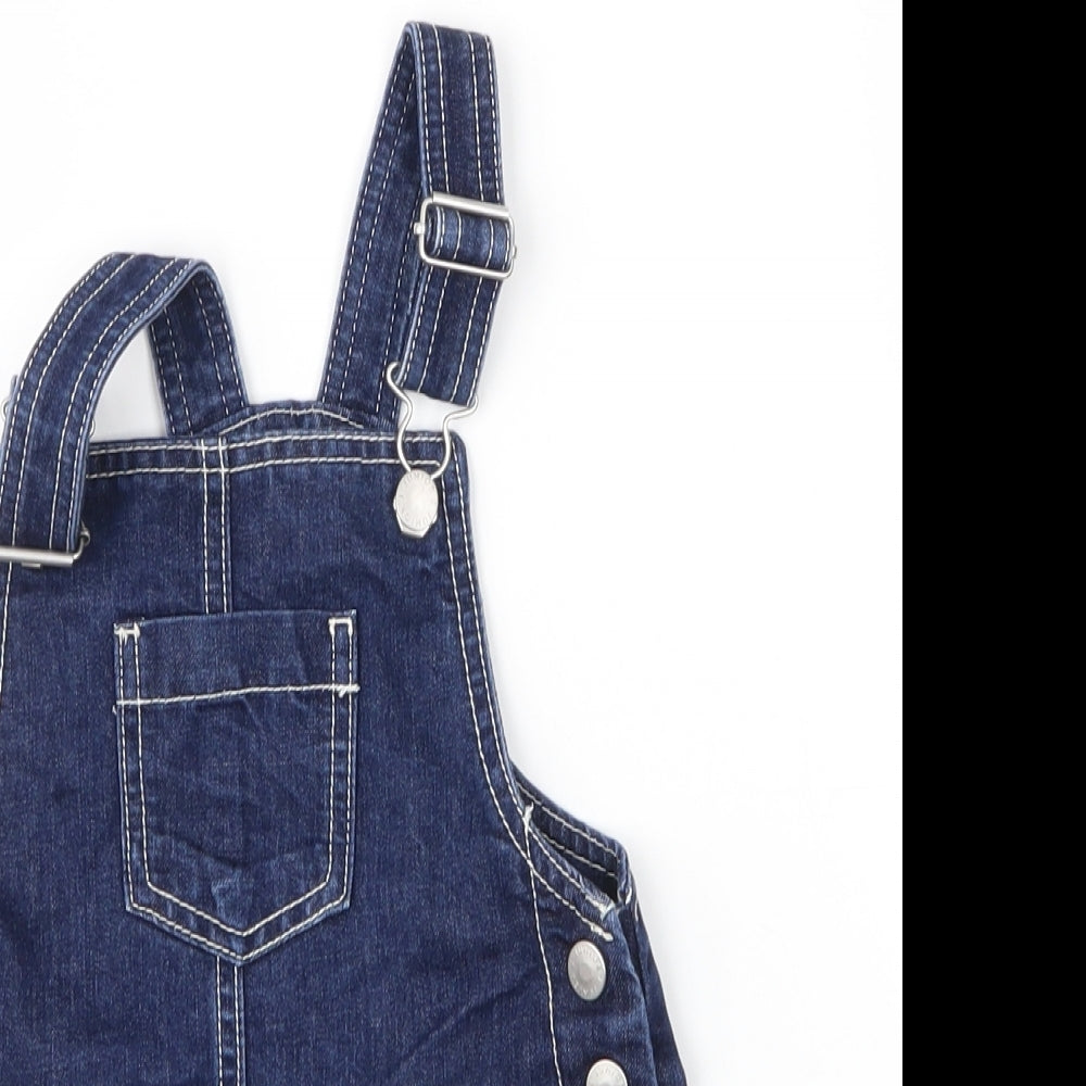 Debenhams Girls Blue  Cotton Pinafore/Dungaree Dress  Size 2-3 Years  Square Neck Buckle