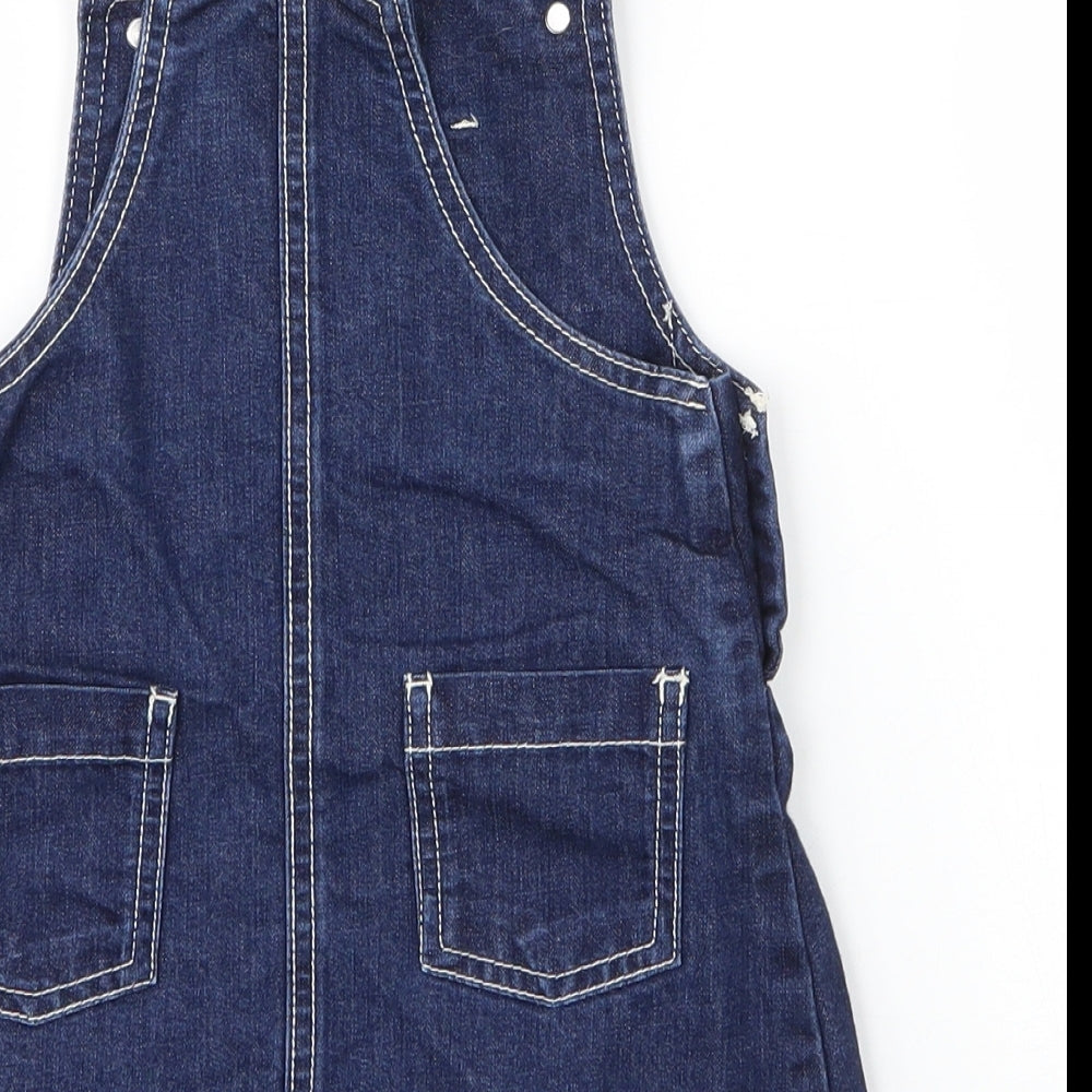 Debenhams Girls Blue  Cotton Pinafore/Dungaree Dress  Size 2-3 Years  Square Neck Buckle