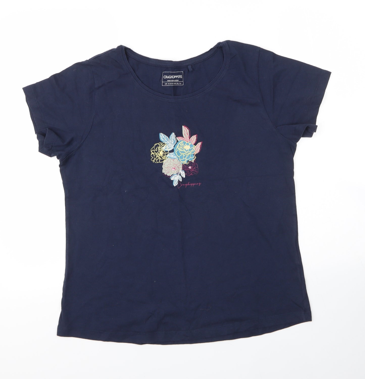 Craghoppers Womens Blue Floral Cotton Basic T-Shirt Size 16 Round Neck