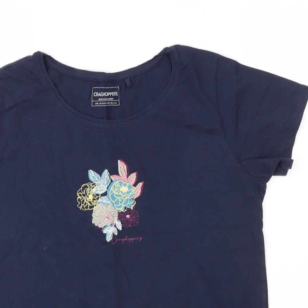 Craghoppers Womens Blue Floral Cotton Basic T-Shirt Size 16 Round Neck