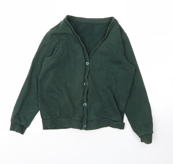 George Girls Green V-Neck Cotton Cardigan Jumper Size 8 Years Button