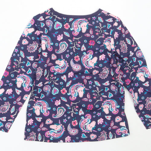 Nutmeg Girls Blue Paisley Cotton Basic T-Shirt Size 4-5 Years Round Neck