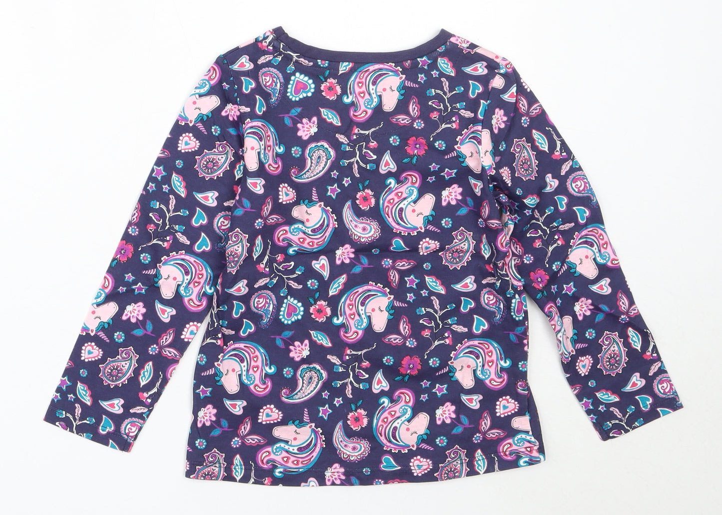 Nutmeg Girls Blue Paisley Cotton Basic T-Shirt Size 4-5 Years Round Neck