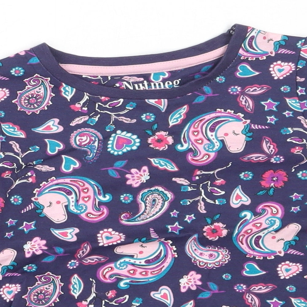Nutmeg Girls Blue Paisley Cotton Basic T-Shirt Size 4-5 Years Round Neck