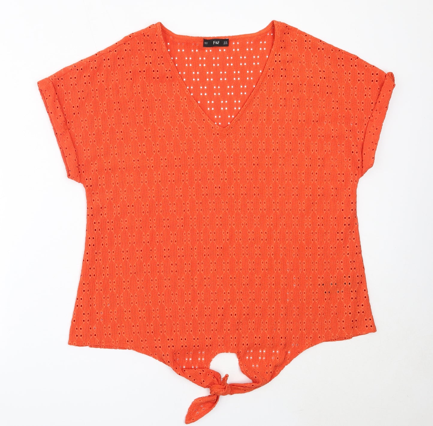 F&F Womens Orange  Polyester Basic Blouse Size 16 V-Neck