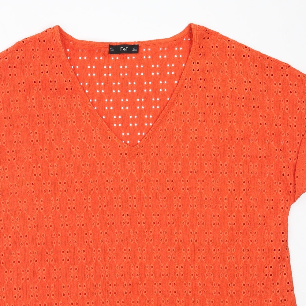 F&F Womens Orange  Polyester Basic Blouse Size 16 V-Neck
