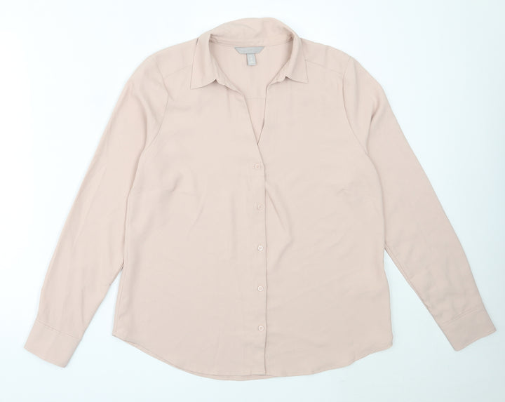 H&M Womens Pink Polyester Basic Button-Up Size M Collared