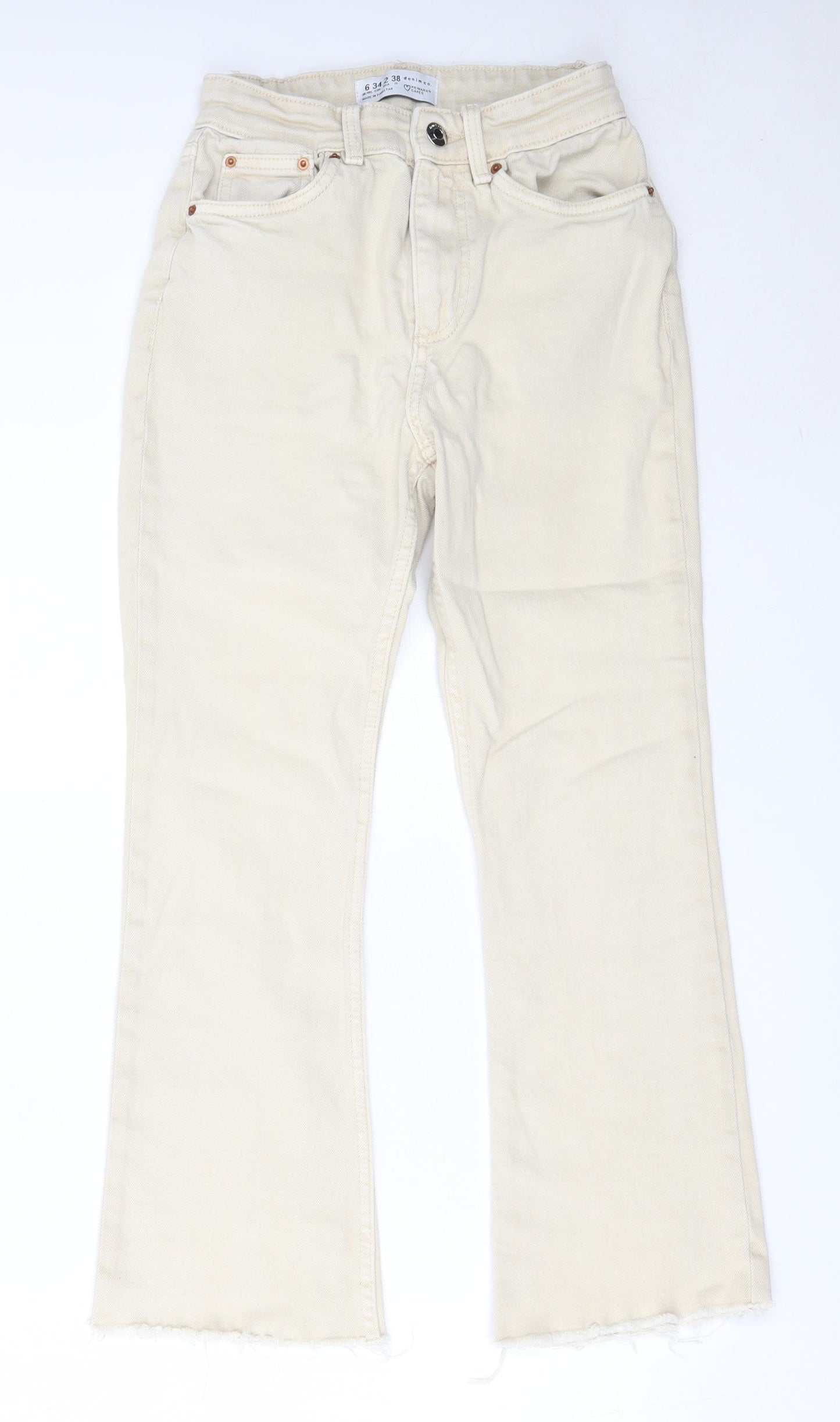 Primark Womens Beige  Cotton Bootcut Jeans Size 6 L25 in Regular