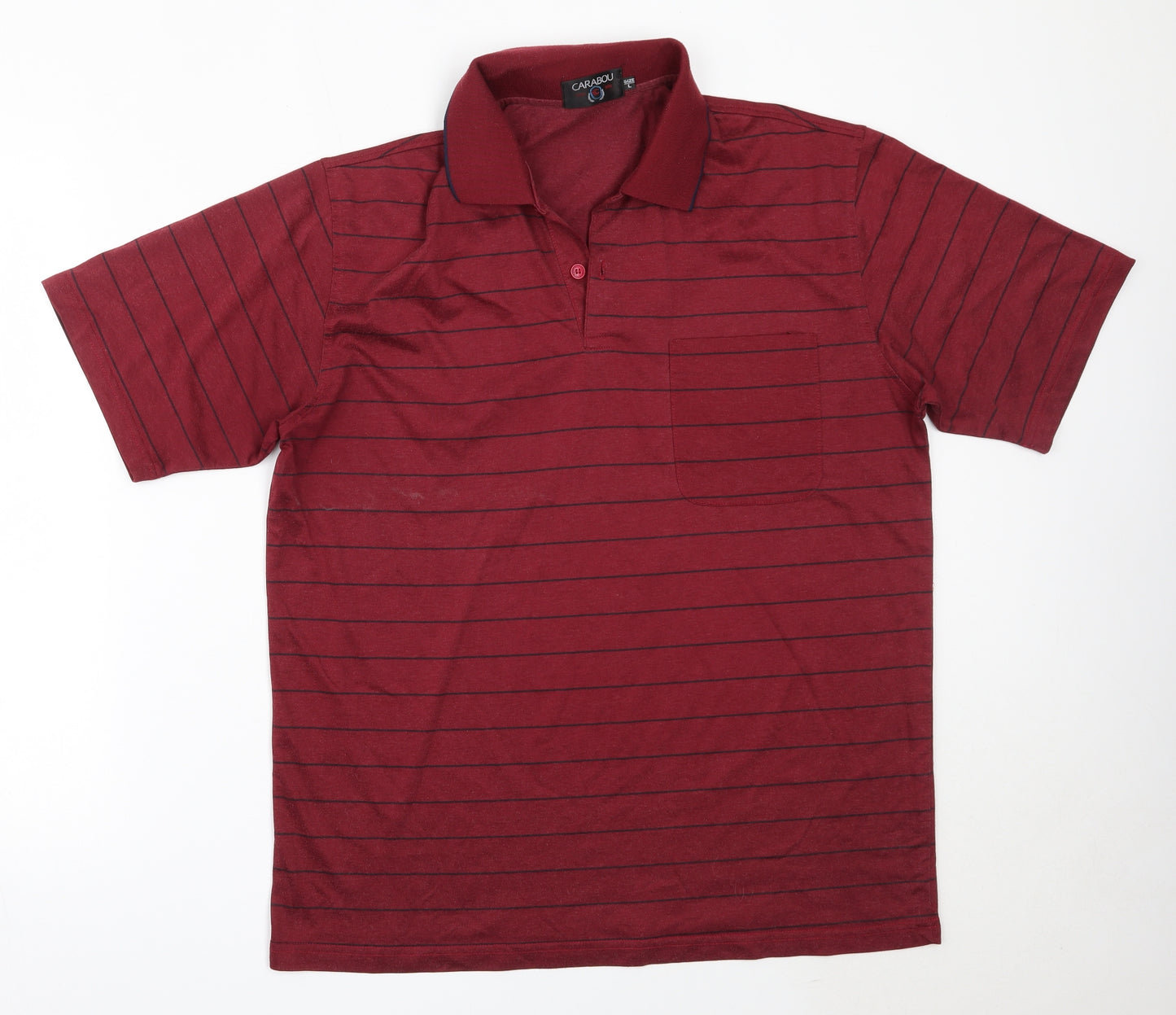 Carabou Mens Red Striped Cotton  Polo Size L Collared