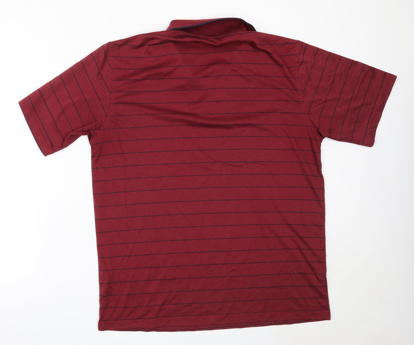 Carabou Mens Red Striped Cotton  Polo Size L Collared