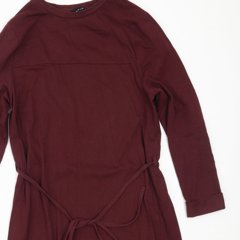 New Look Womens Red  Cotton Fit & Flare  Size 8  Round Neck