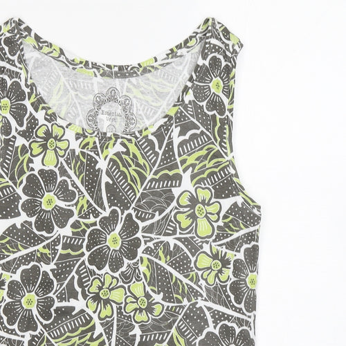 Preworn Womens Green Floral  Basic Tank Size 12 Round Neck