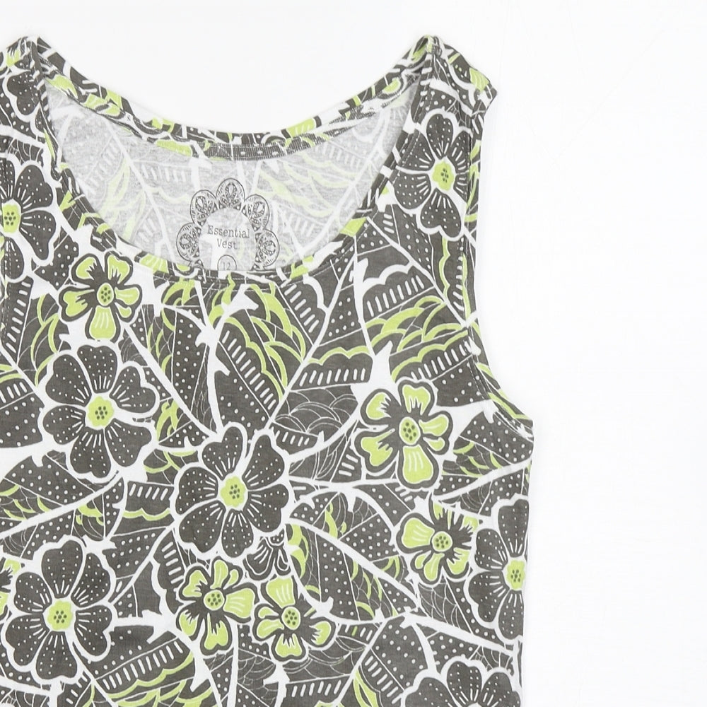 Preworn Womens Green Floral  Basic Tank Size 12 Round Neck