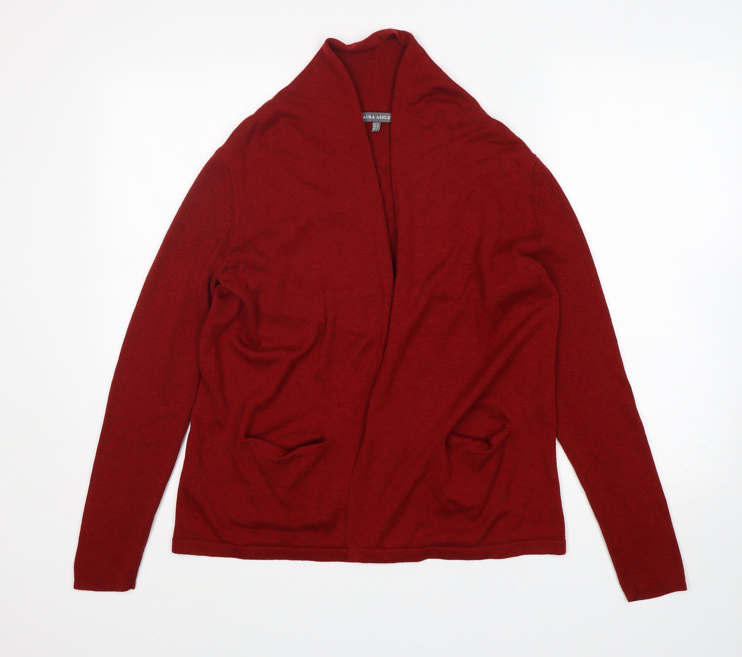 Laura Ashley Womens Red V-Neck  Wool Cardigan Jumper Size 14
