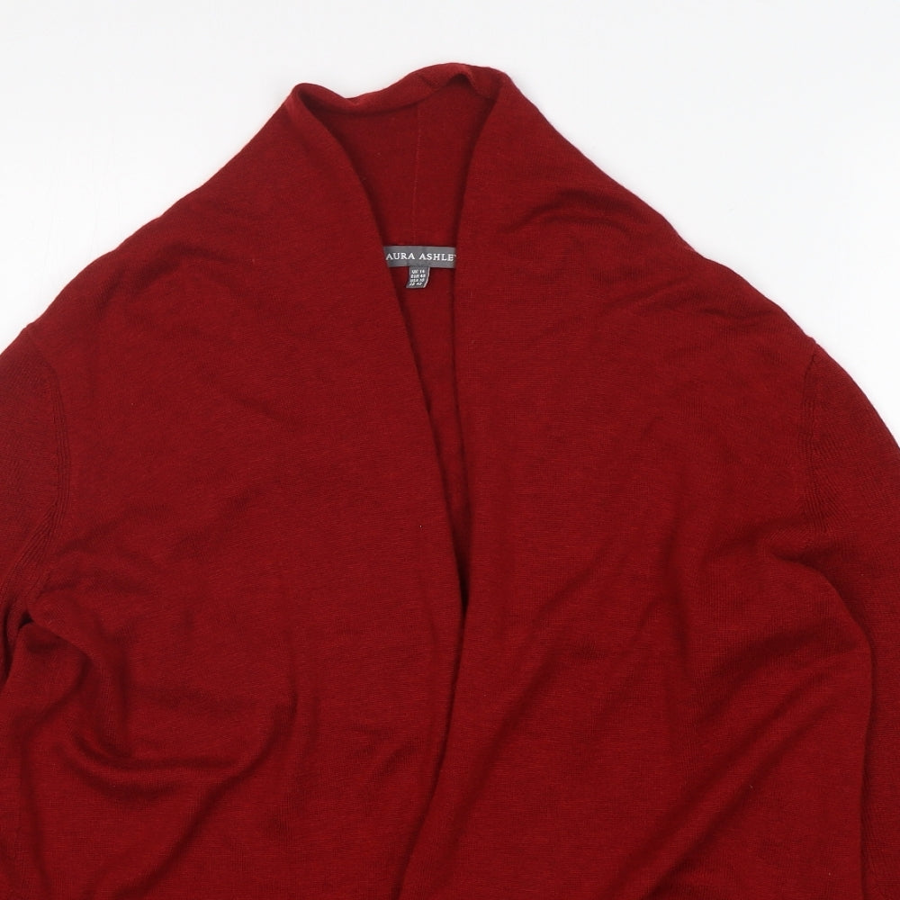Laura Ashley Womens Red V-Neck  Wool Cardigan Jumper Size 14