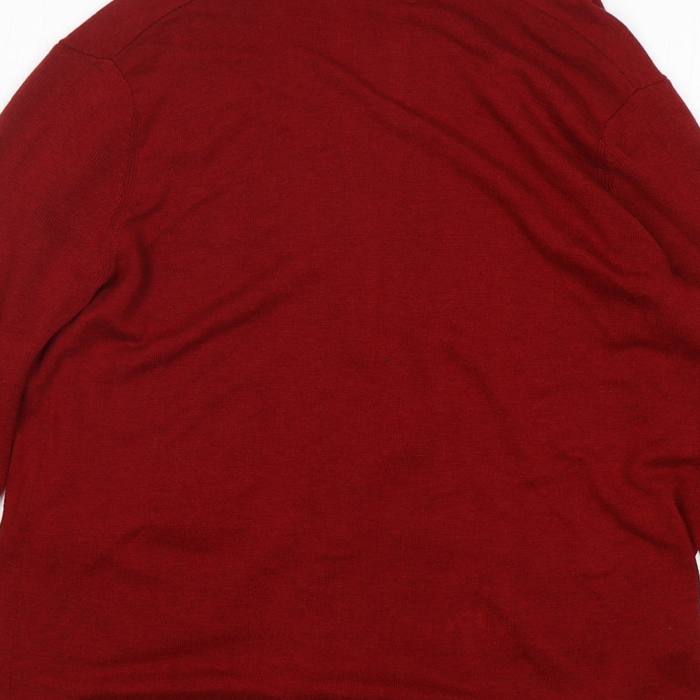 Laura Ashley Womens Red V-Neck  Wool Cardigan Jumper Size 14