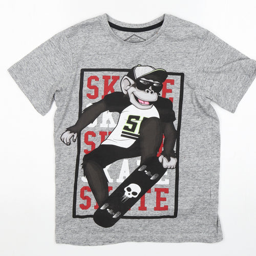 Matalan Boys Grey  Cotton Basic T-Shirt Size 10 Years Round Neck  - Skate