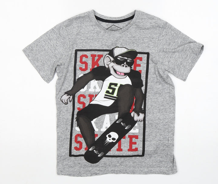 Matalan Boys Grey Cotton Basic T-Shirt Size 10 Years Round Neck - Skate