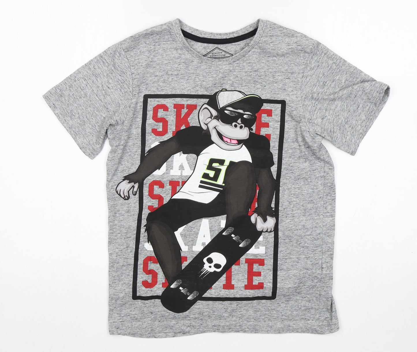 Matalan Boys Grey  Cotton Basic T-Shirt Size 10 Years Round Neck  - Skate