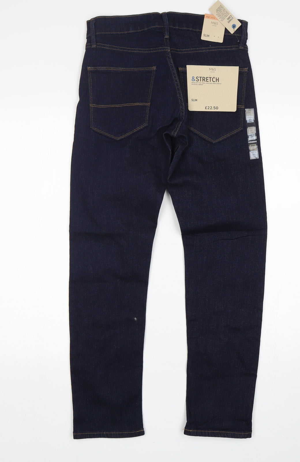 M&S Mens Blue  Cotton Straight Jeans Size 28 L29 in Slim