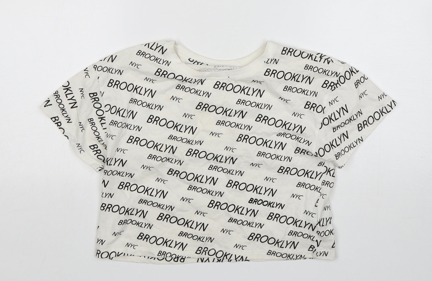Primark Girls White  Cotton Cropped T-Shirt Size 10-11 Years Round Neck