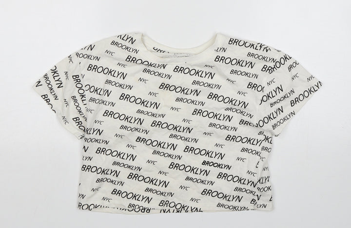Primark Girls White  Cotton Cropped T-Shirt Size 10-11 Years Round Neck