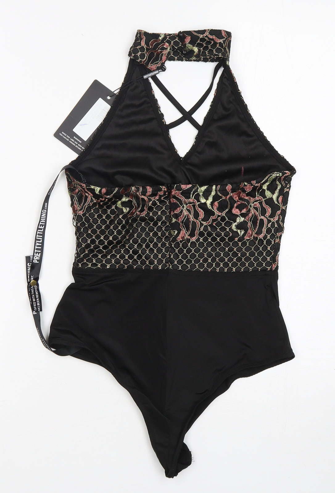 PRETTYLITTLETHING Womens Multicoloured Geometric Polyamide Bodysuit One-Piece Size 8