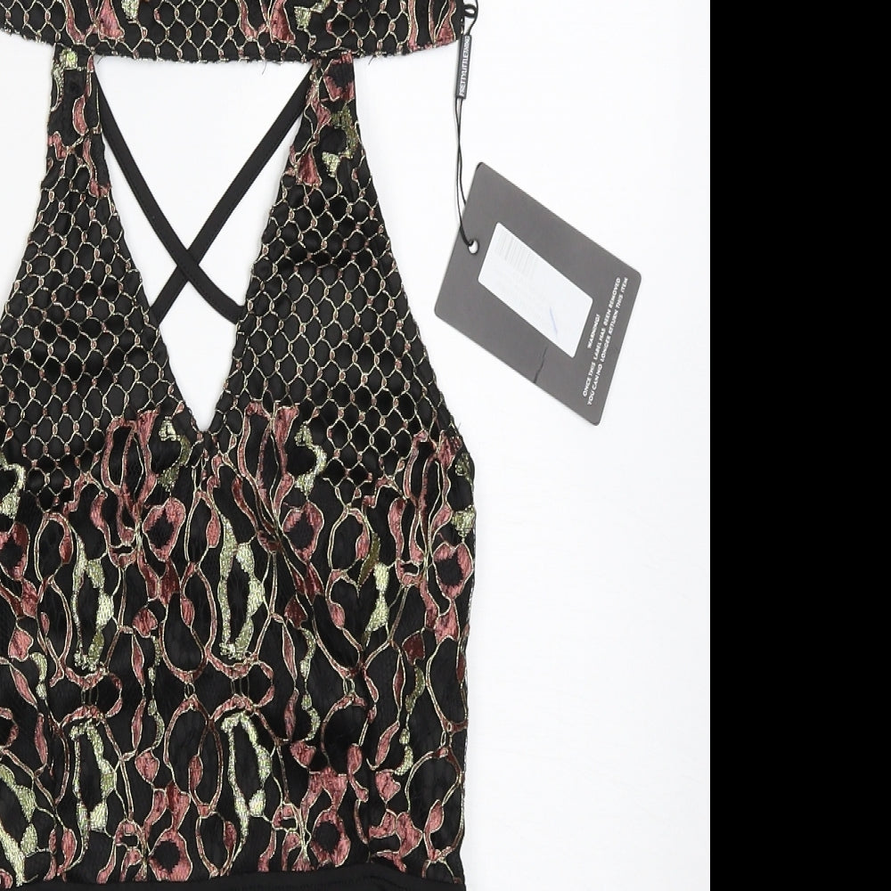 PRETTYLITTLETHING Womens Multicoloured Geometric Polyamide Bodysuit One-Piece Size 8