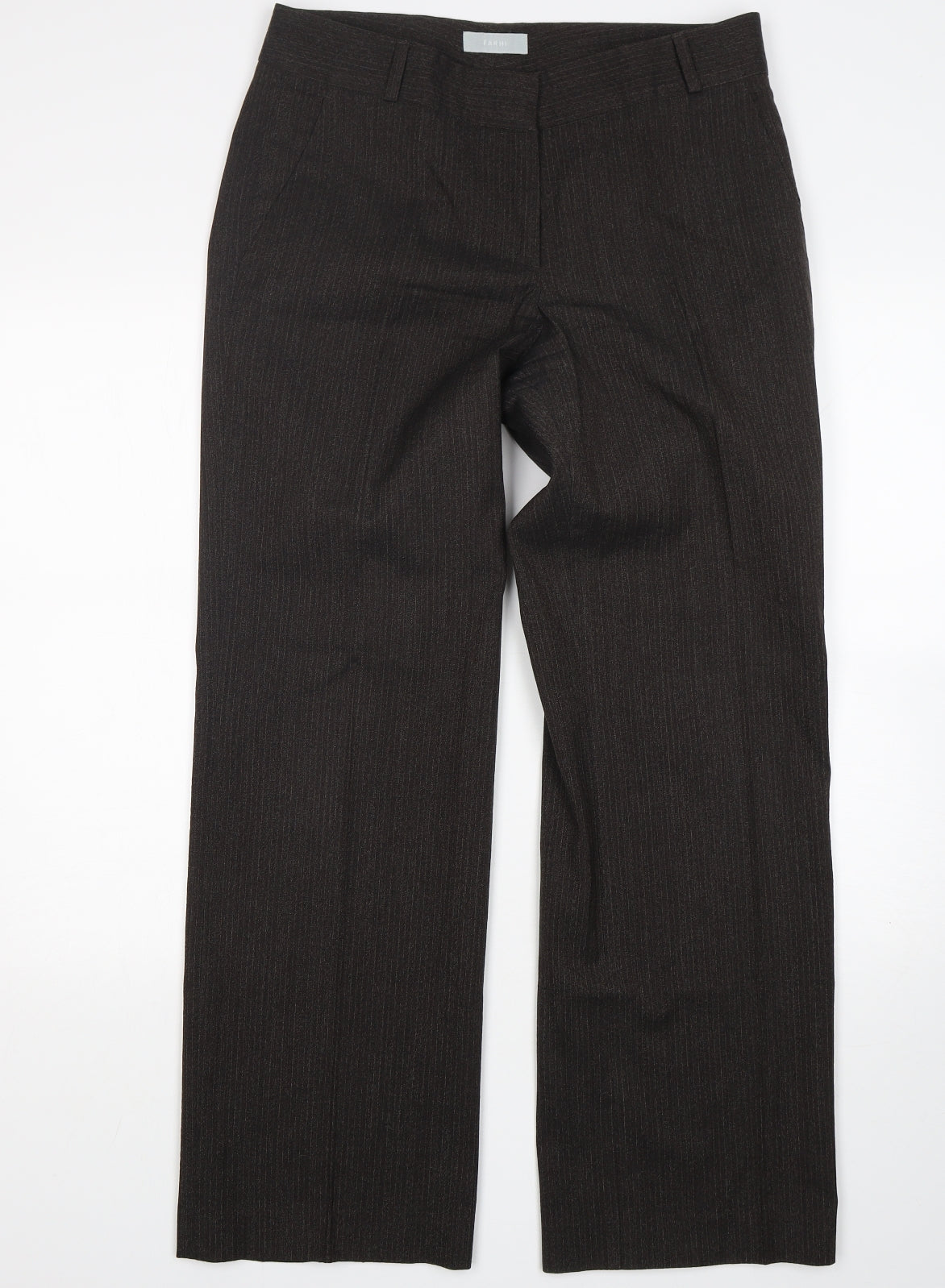 Farah Womens Brown Striped Wool Trousers  Size 12 L32 in Regular