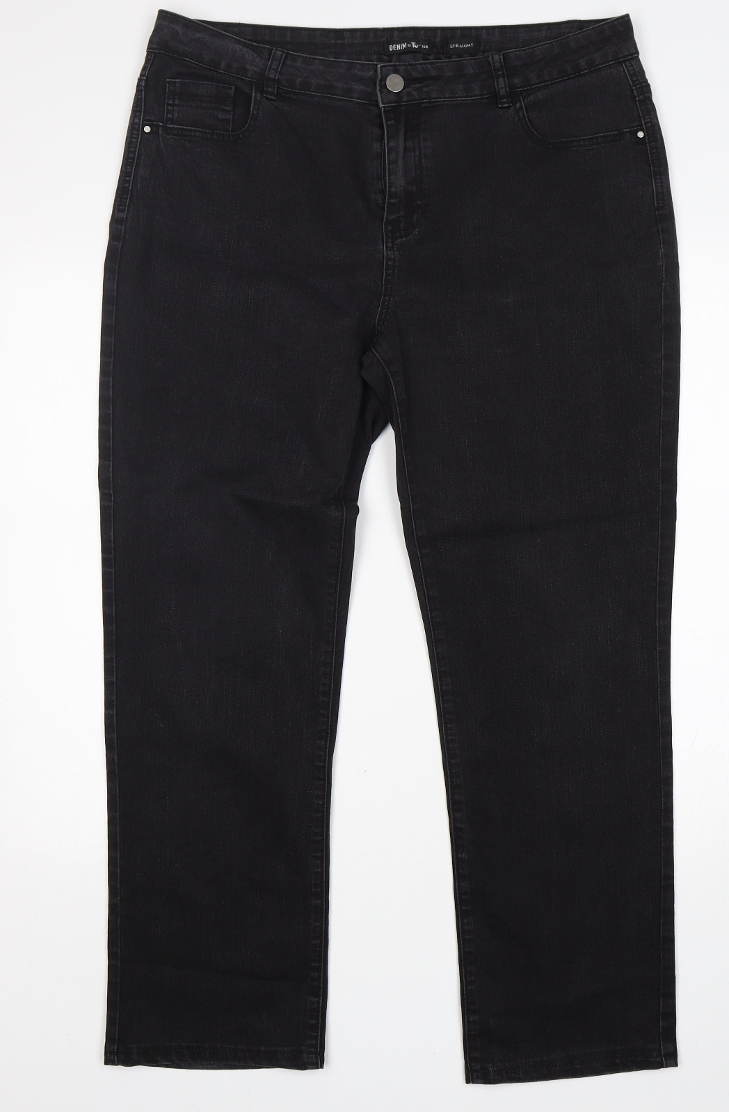 TU Womens Black  Cotton Straight Jeans Size 16 L29 in Regular
