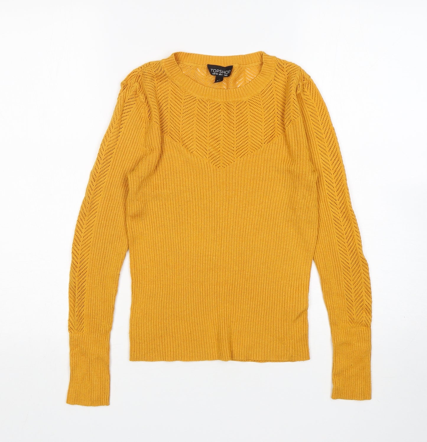 Topshop Womens Yellow Round Neck  Polyester Pullover Jumper Size 8