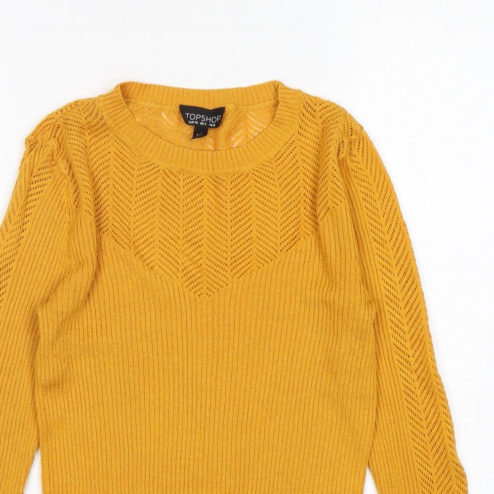 Topshop Womens Yellow Round Neck  Polyester Pullover Jumper Size 8