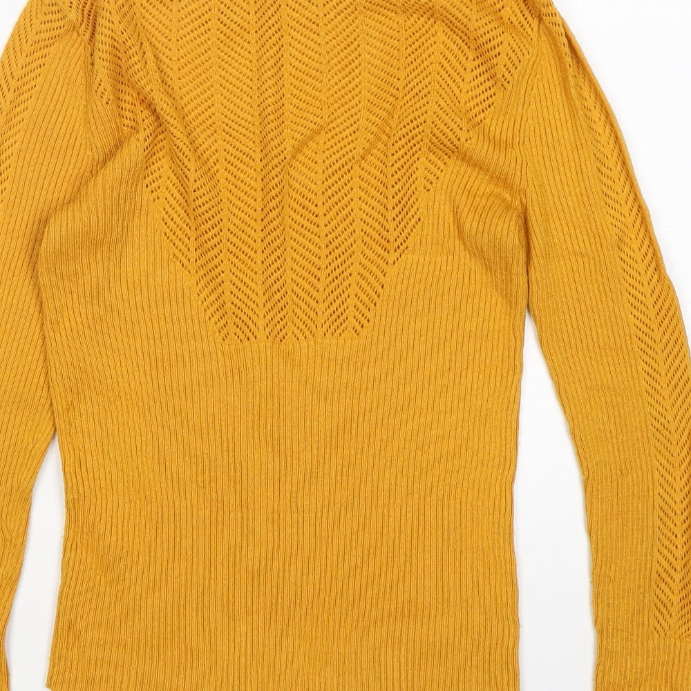 Topshop Womens Yellow Round Neck  Polyester Pullover Jumper Size 8