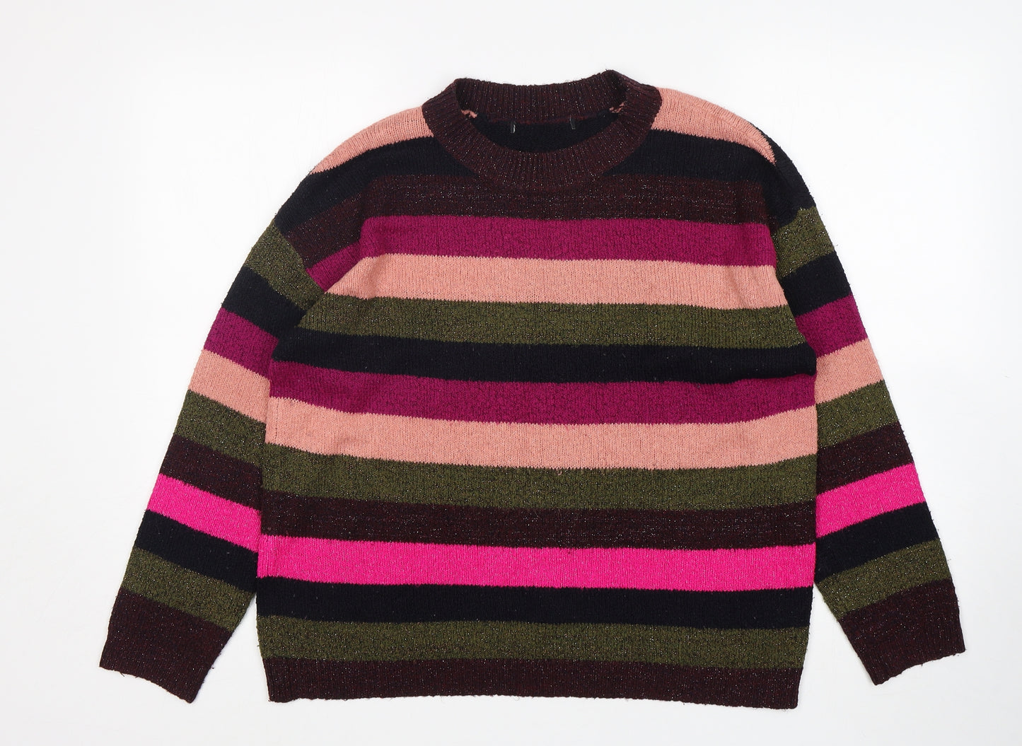 George Womens Multicoloured Round Neck Striped Acrylic Pullover Jumper Size M