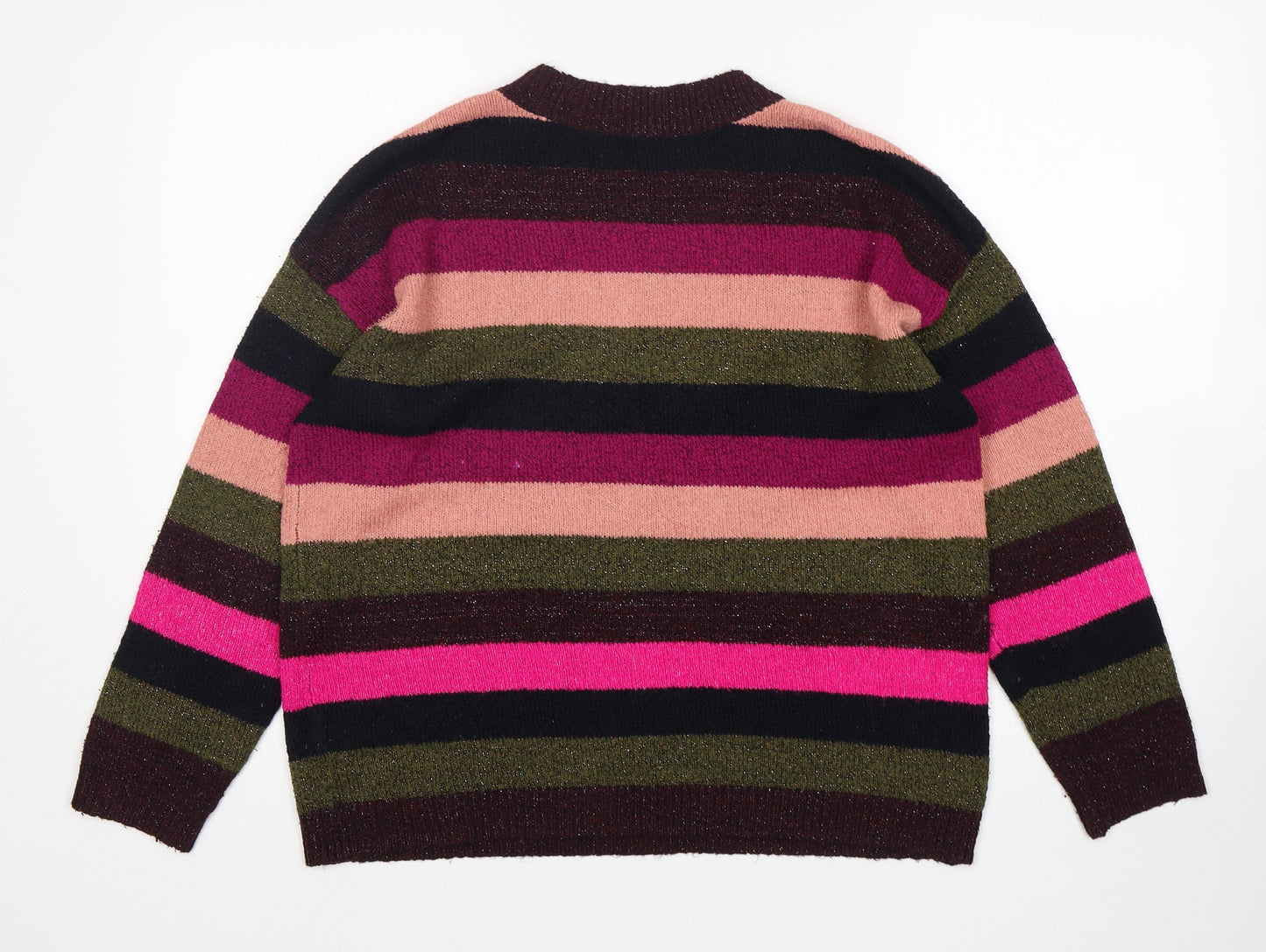 George Womens Multicoloured Round Neck Striped Acrylic Pullover Jumper Size M