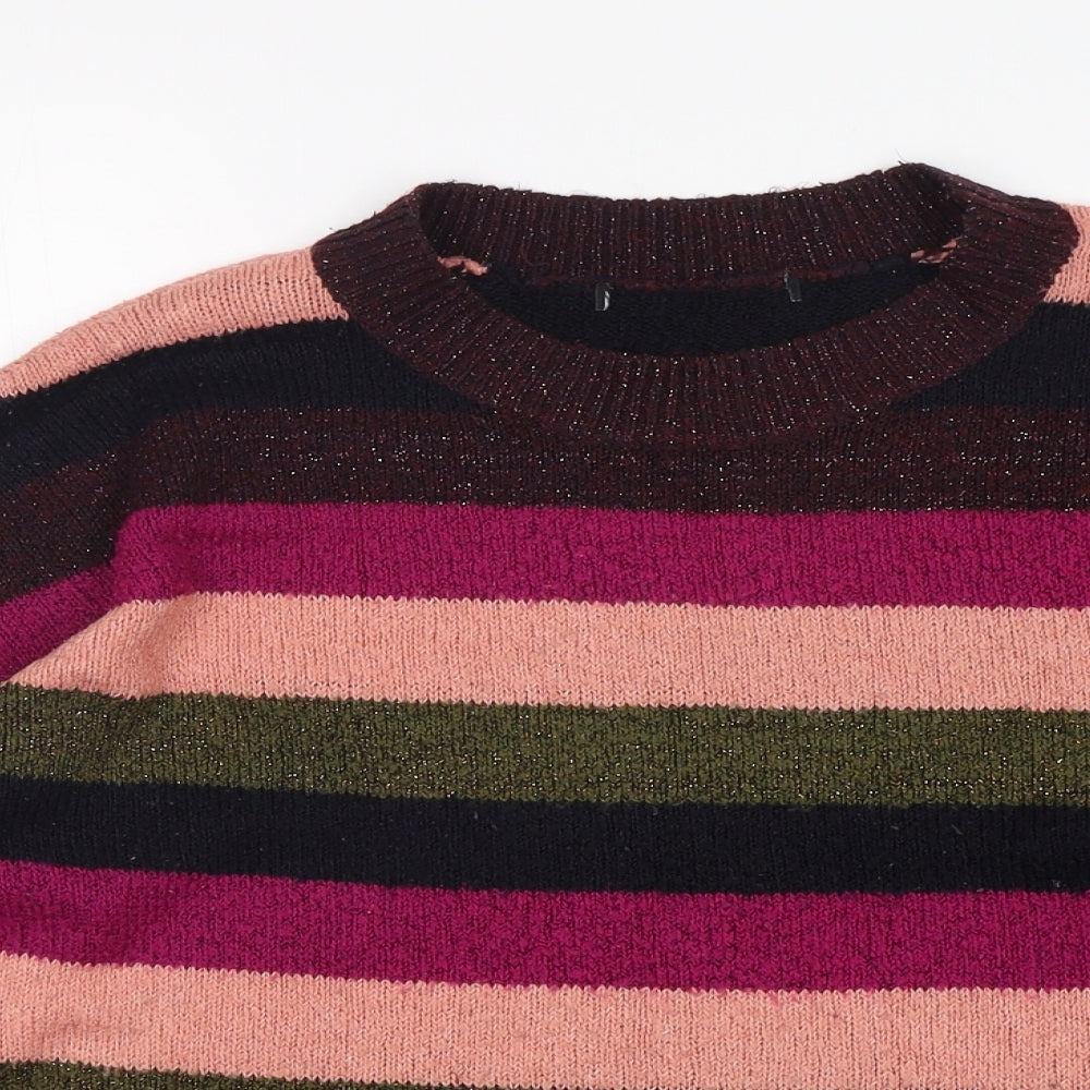 George Womens Multicoloured Round Neck Striped Acrylic Pullover Jumper Size M
