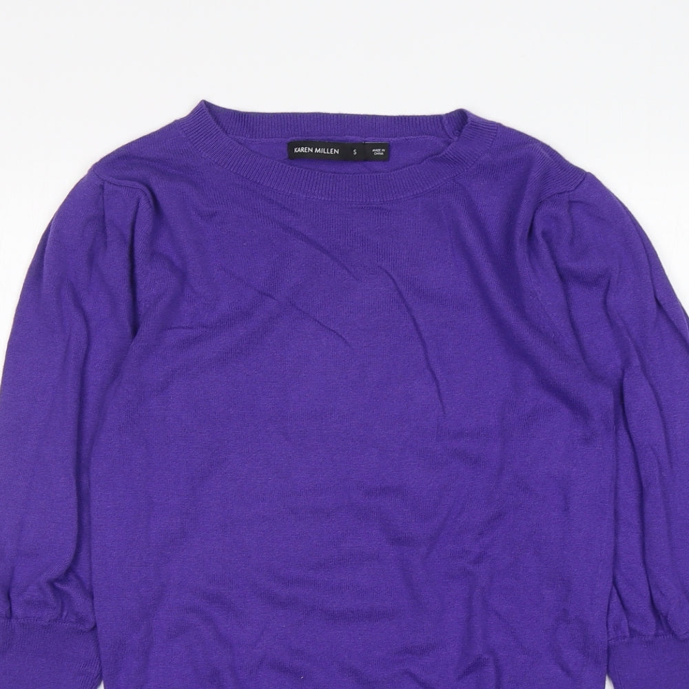 Karen Millen Womens Purple Round Neck  Polyamide Pullover Jumper Size S