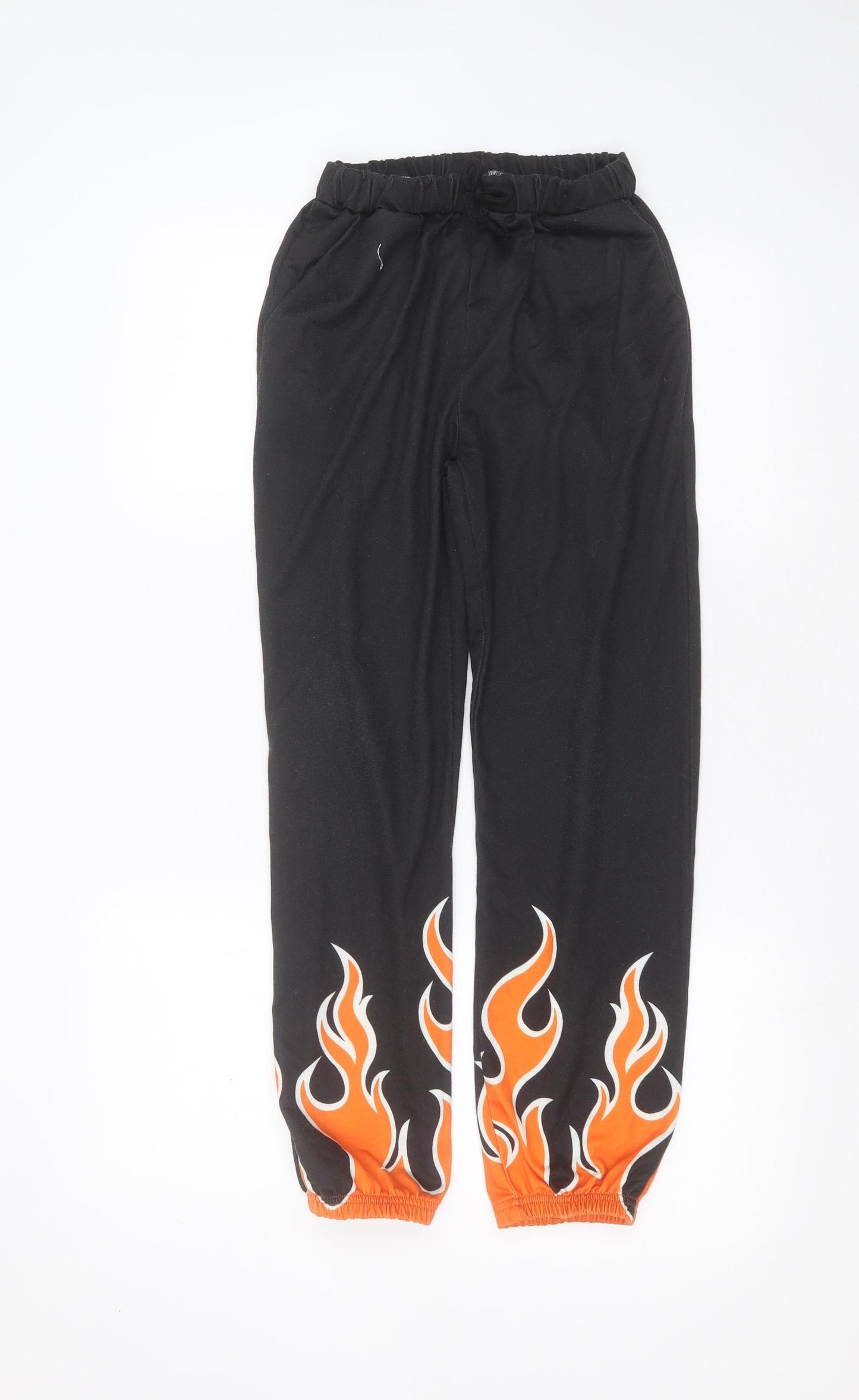 SheIn Girls Black  Polyester Jogger Trousers Size 11-12 Years  Regular  - flame detail