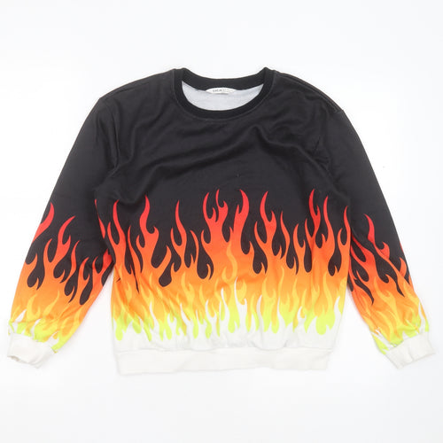 SheIn Girls Black  Polyester Pullover Sweatshirt Size 11-12 Years   - flame detail
